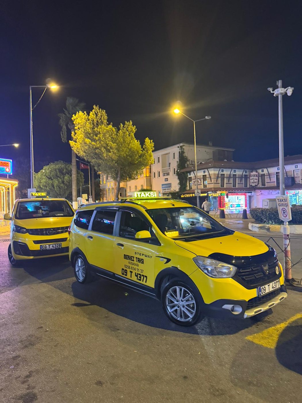 Two Brothers taxis at the Kusadasi central taxi stand at night